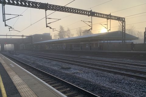 A frosty misty morning at Tamworth station's West Coast Main Line platforms